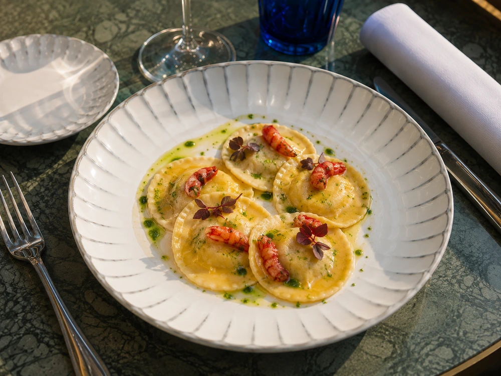 Ravioli ricotta di bufala & gamberi rossi